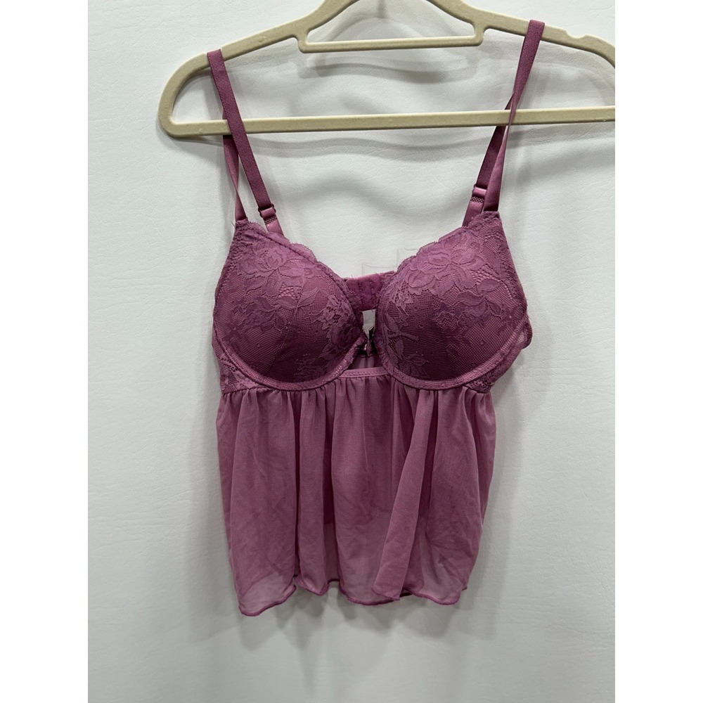Hush Intimates Cami Top Womens M Purple Lace Nylon Sheer Babydoll Fairy Romantic